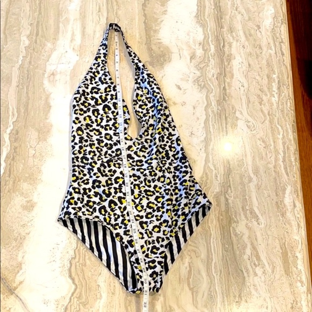 Animal print cheetah reversible stripe one piece